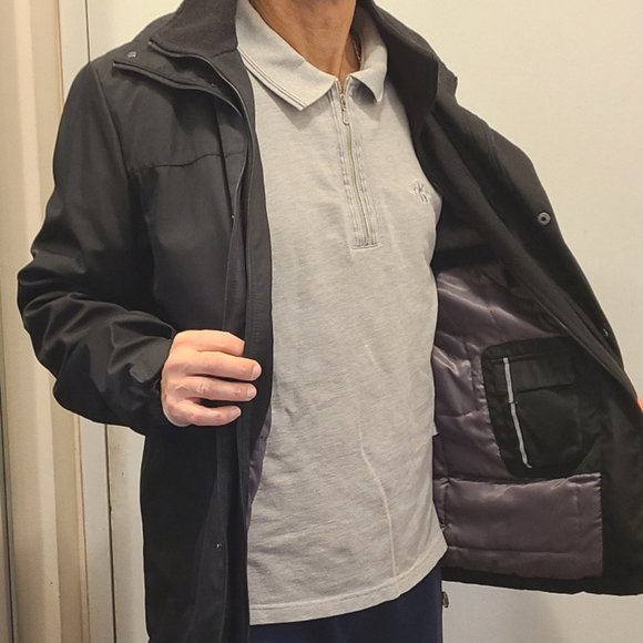 New Black Calvin Klein long coat jacket water repellant removable hood CMH01362 - Picture 2 of 10